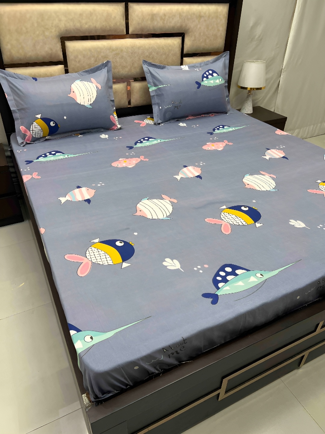 

Pure Decor Blue & White Cartoon Characters 250 TC Queen Bedsheet with 2 Pillow Covers