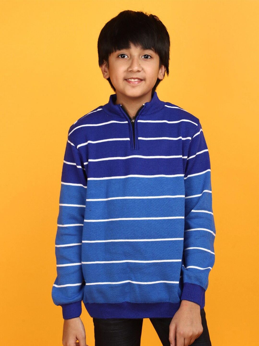 

V-Mart Boys Mock Collar Long Sleeves Striped Sweatshirt, Blue