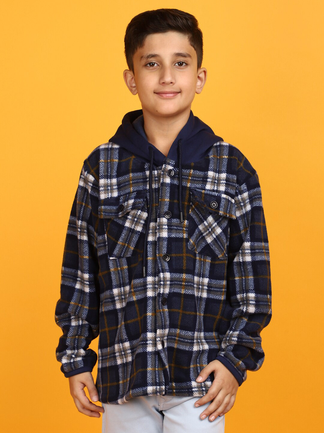 

V-Mart Boys Checked Hooded Acrylic Sweatshirt, Blue
