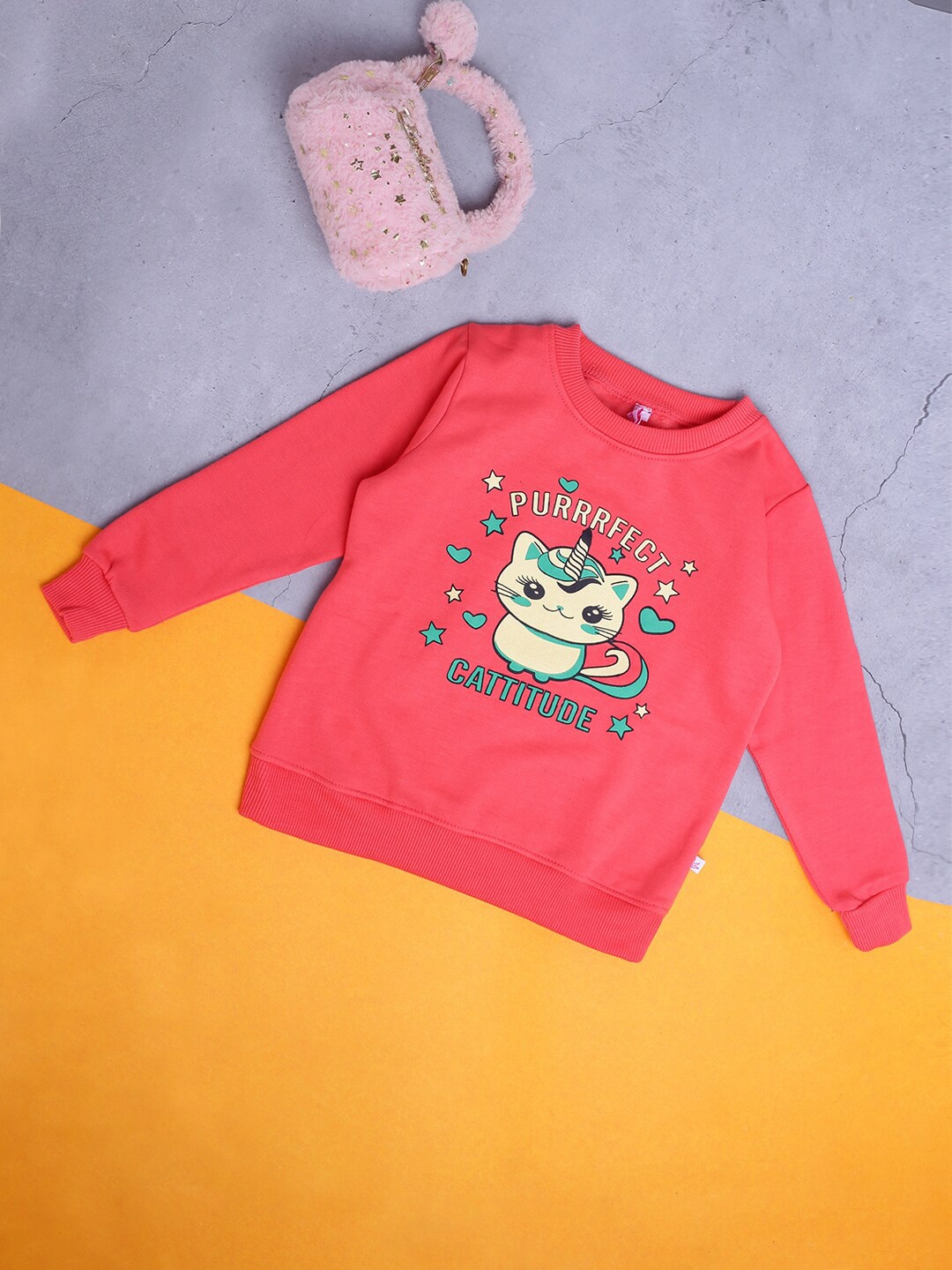 

V-Mart Girls Graphic Printed Acrylic Fleece Pullover Sweatshirt, Orange