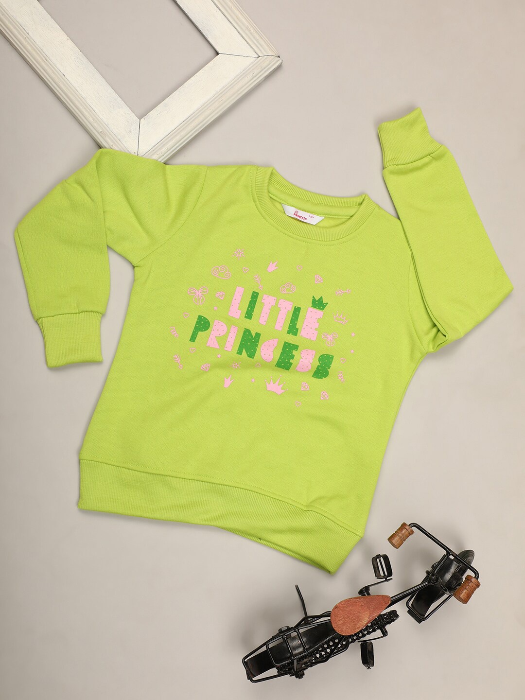 

V-Mart Girls Printed Fleece Round Neck Pullover Sweatshirt, Green