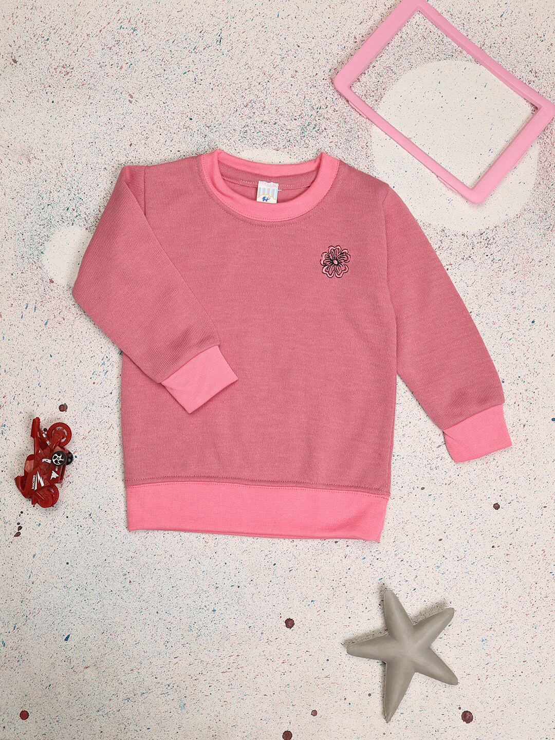 

V-Mart Kids Floral Embroidered Pullover, Pink
