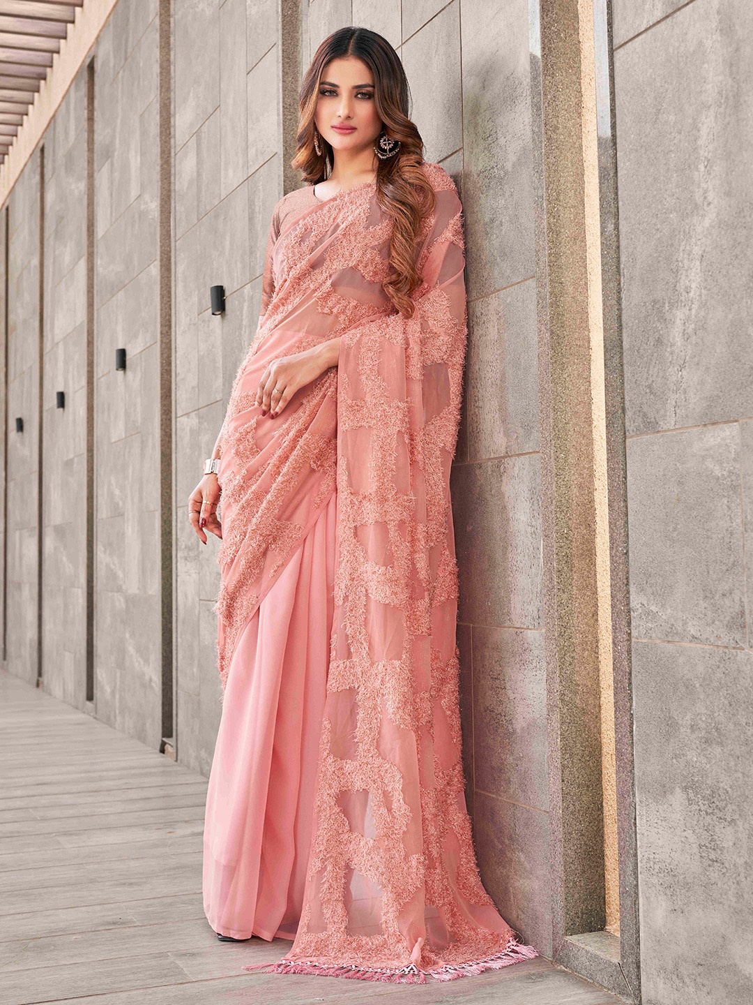 

Tikhi Imli Peach Abstract Woven Design Half And Half Saree