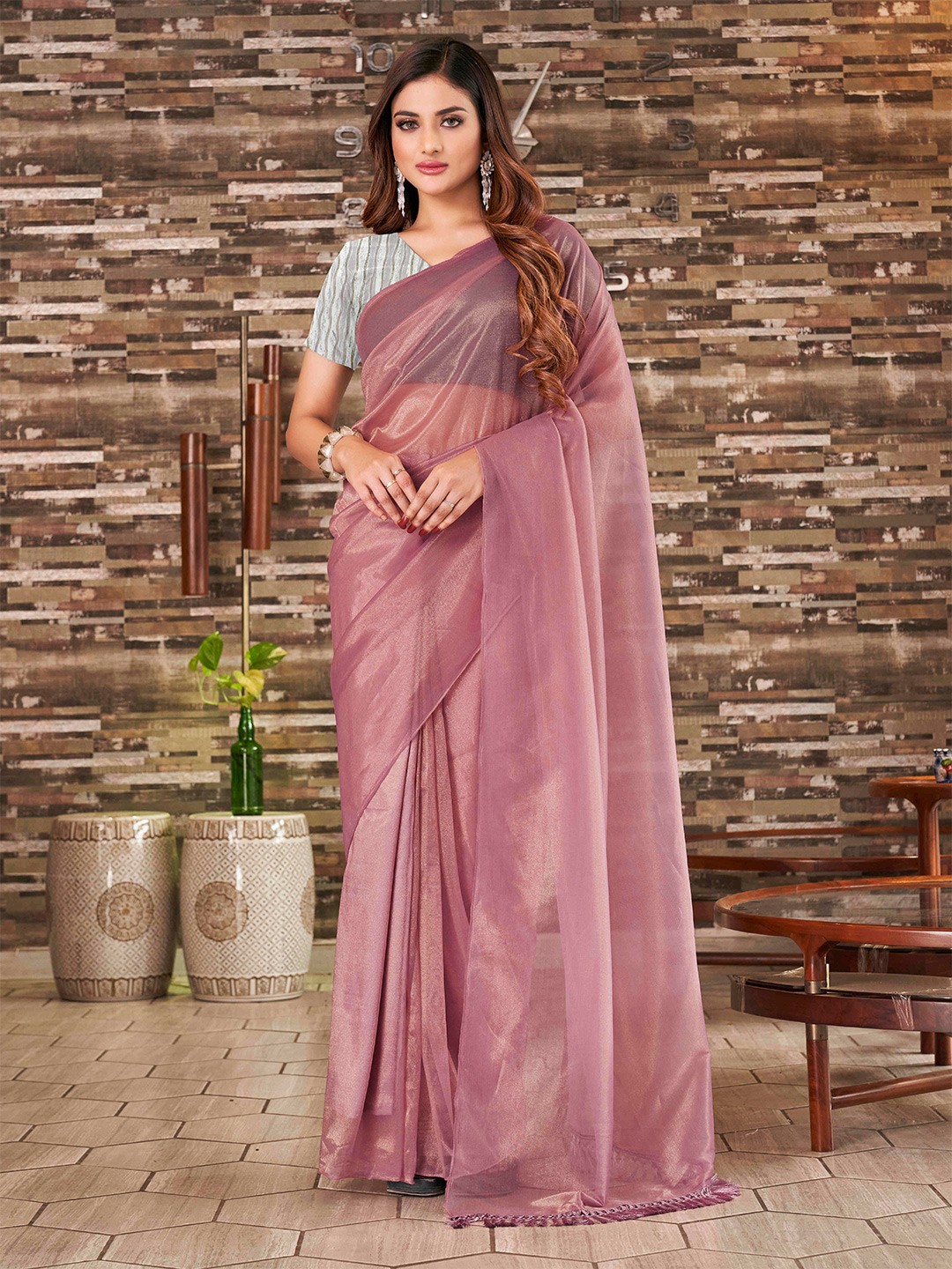 

Tikhi Imli Supernet Party Ready to Wear Saree, Pink