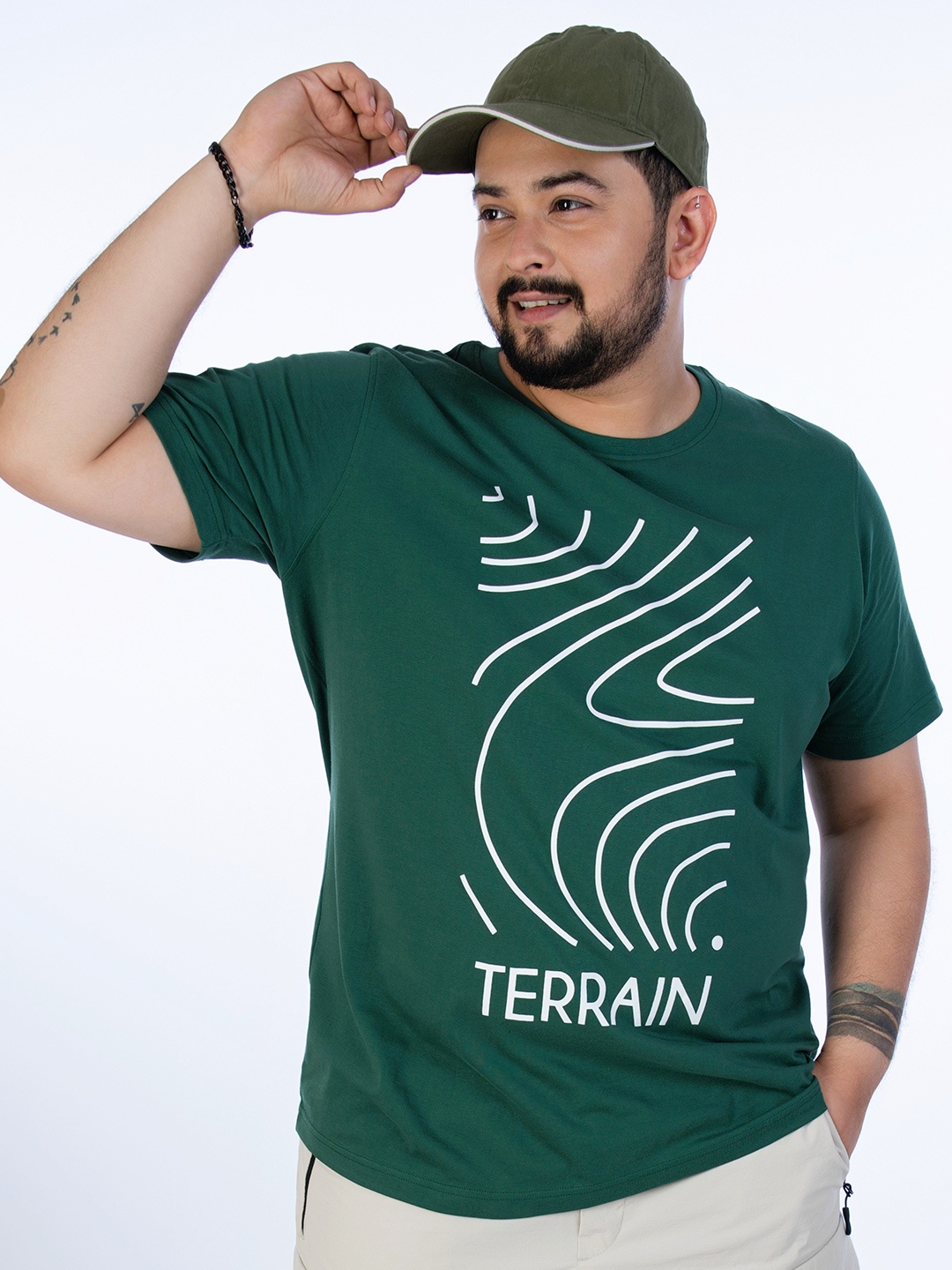 

UNSIZED Printed Round Neck Cotton T-shirt, Green