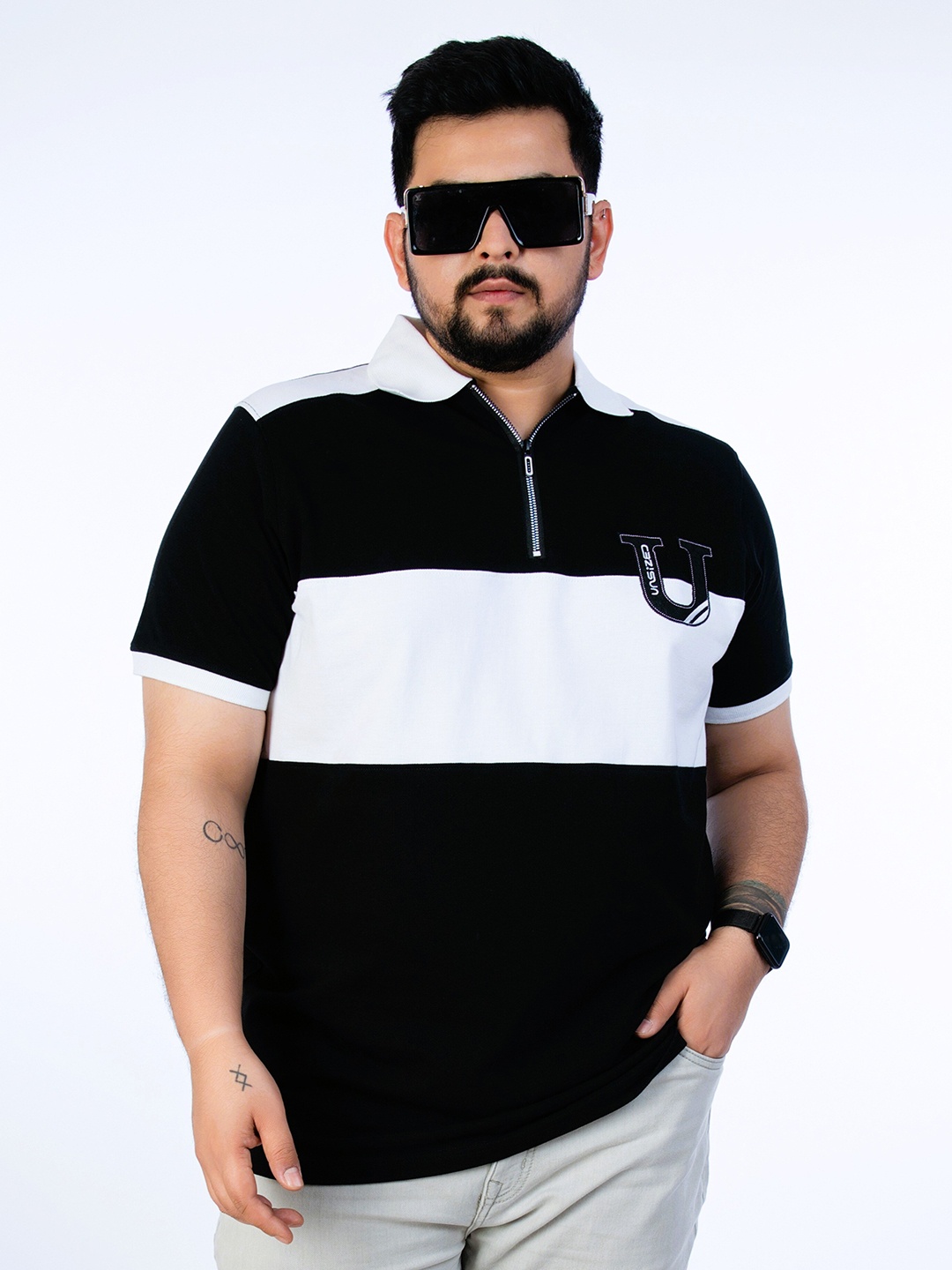

UNSIZED Polo Collar Short Sleeves Cotton T-shirt, Black