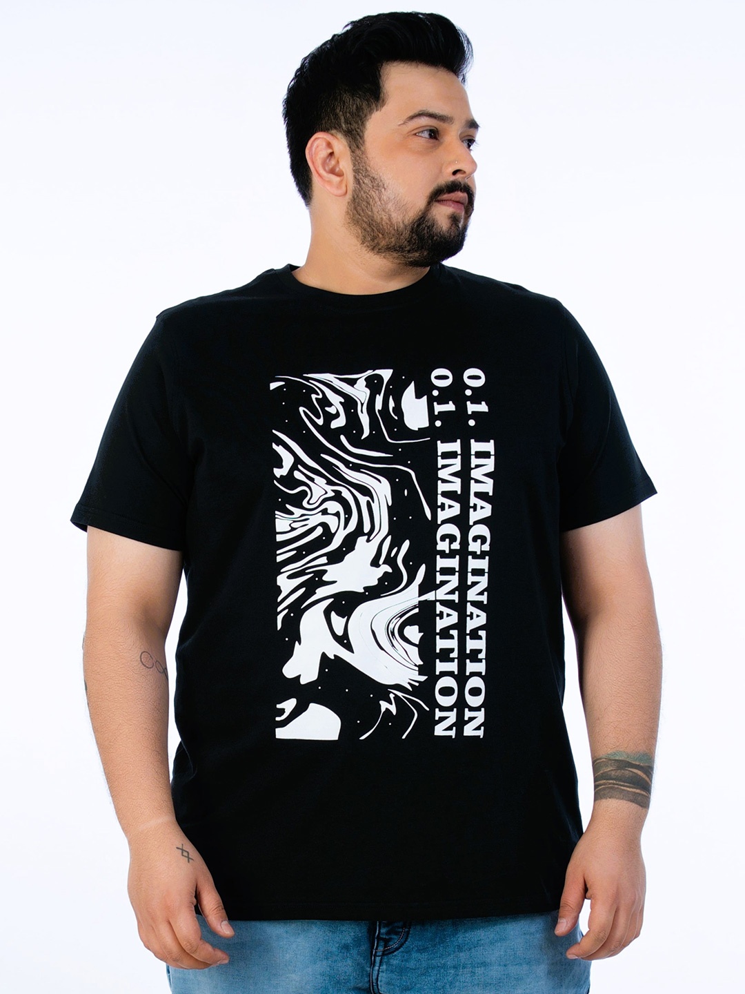

UNSIZED Typography Printed Round Neck Short Sleeves Cotton T-shirt, Black