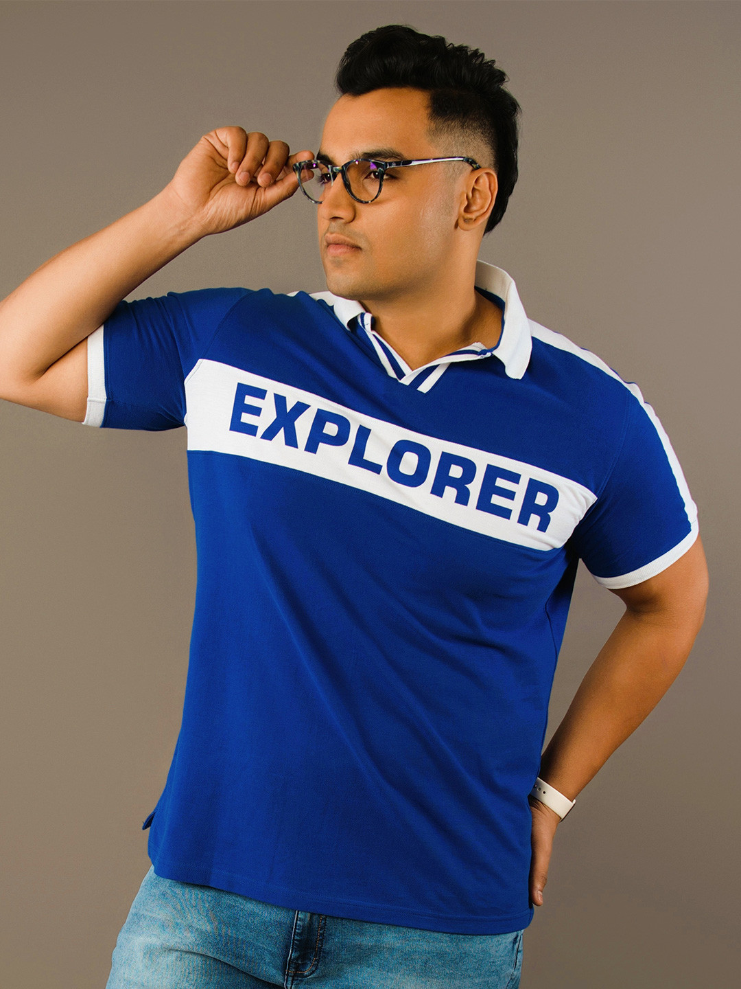

UNSIZED Polo Collar Short Sleeves Cotton T-shirt, Blue