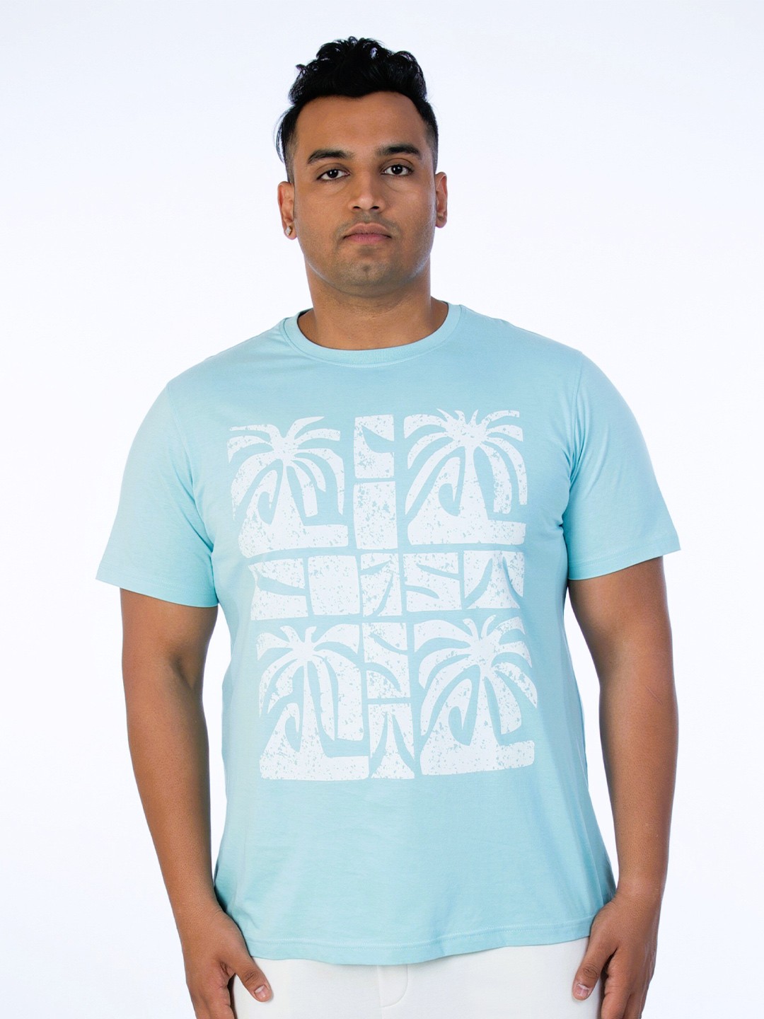 

UNSIZED Printed Round Neck Short Sleeves Cotton T-shirt, Blue