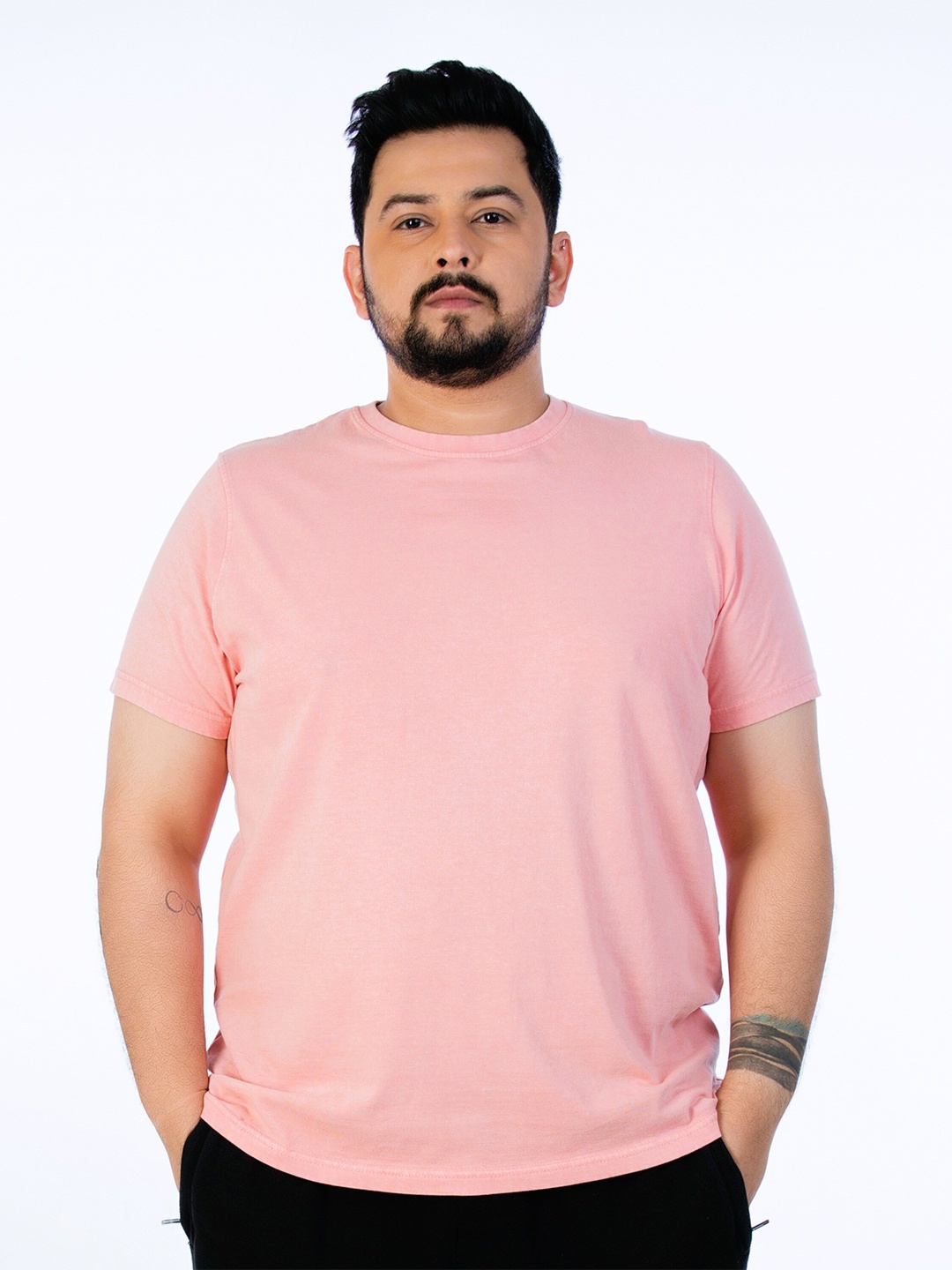 

UNSIZED Regular Fit Round Neck Short Sleeves Cotton Casual T-shirt, Peach