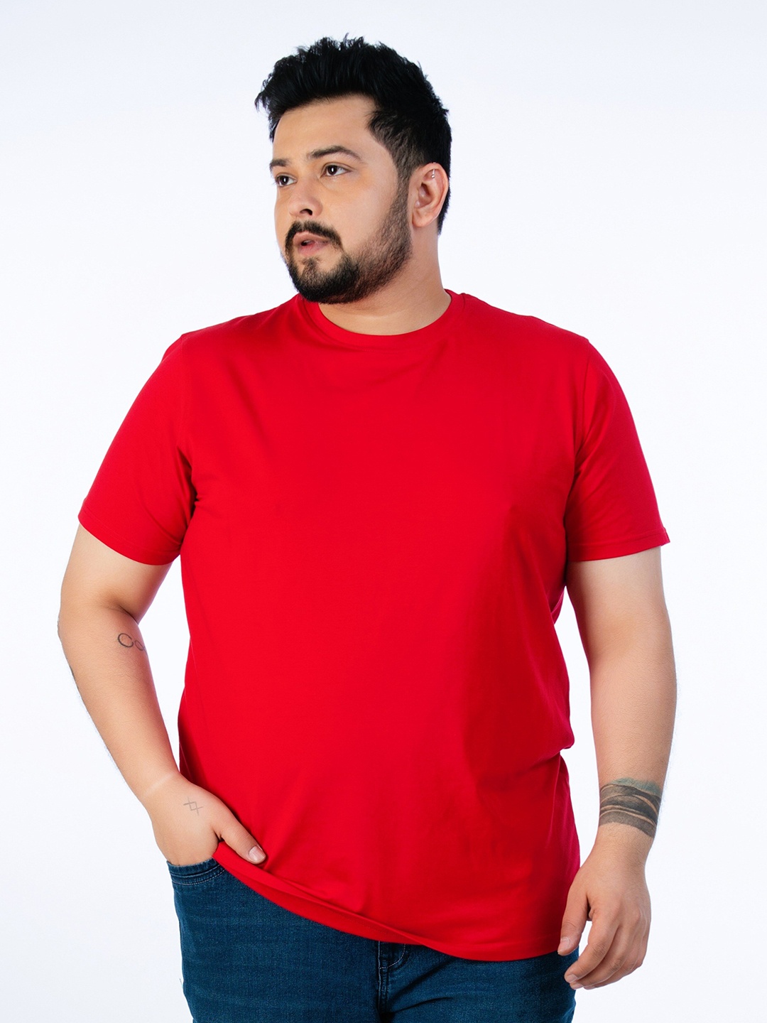 

UNSIZED Regular Fit Round Neck Short Sleeves Cotton Casual T-shirt, Red