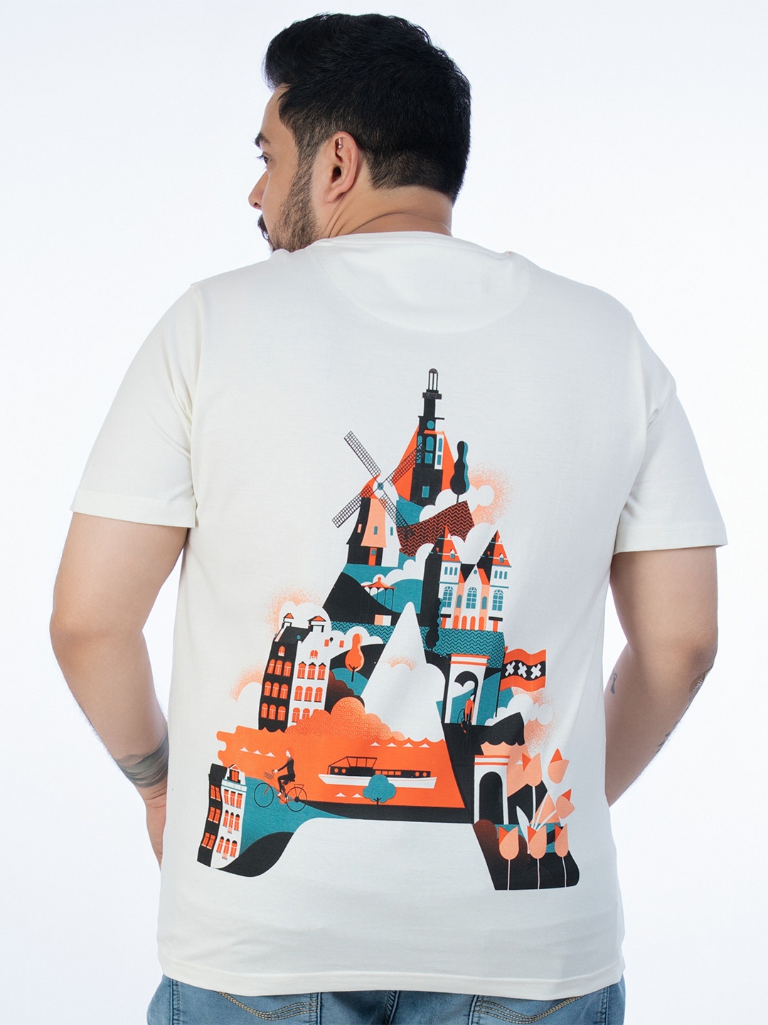 

UNSIZED Regular Fit Graphic Printed Cotton Casual T-shirt, Off white