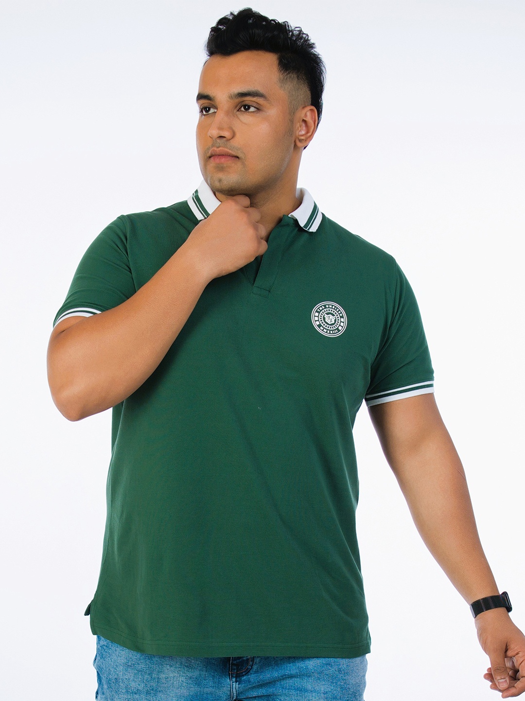 

UNSIZED Regular Fit Polo Collar Cotton Casual T-shirt, Green