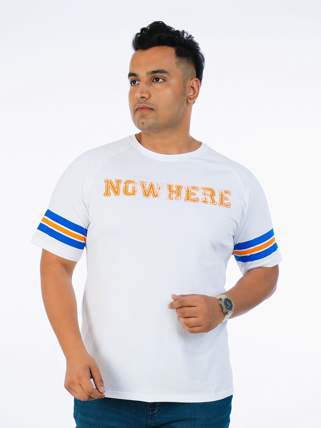 UNSIZED Regular Fit Typography Printed Cotton Casual T-shirt, White