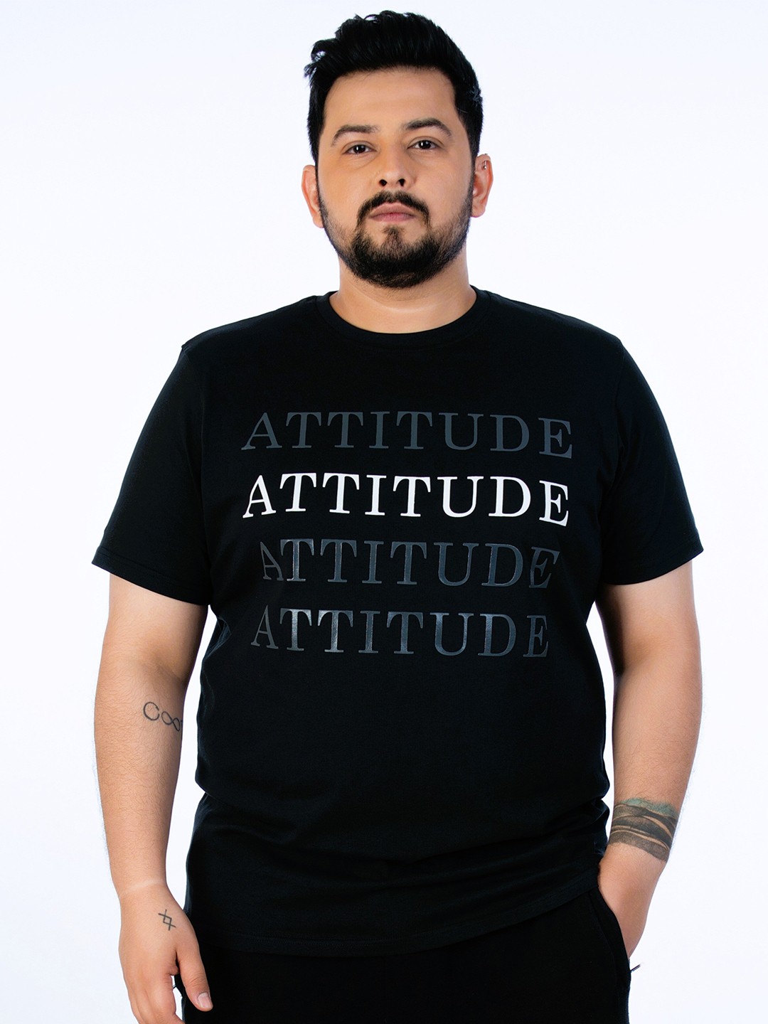 

UNSIZED Regular Fit Typography Printed Cotton Casual T-shirt, Black