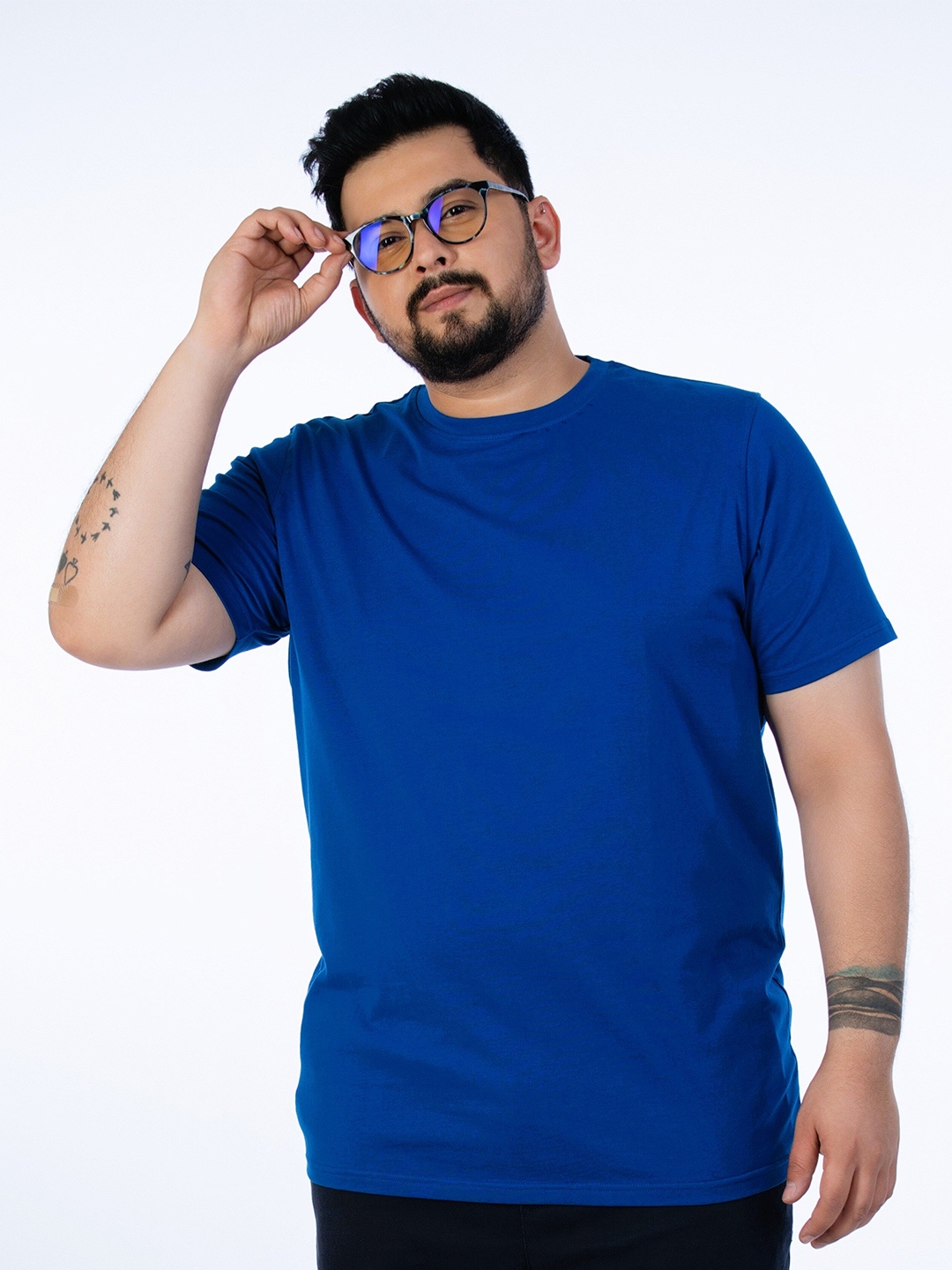 

UNSIZED Round Neck Cotton T-shirt, Blue
