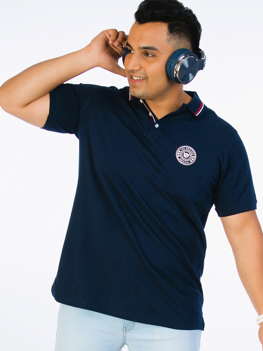 

UNSIZED Polo Collar Applique Cotton T-shirt, Navy blue