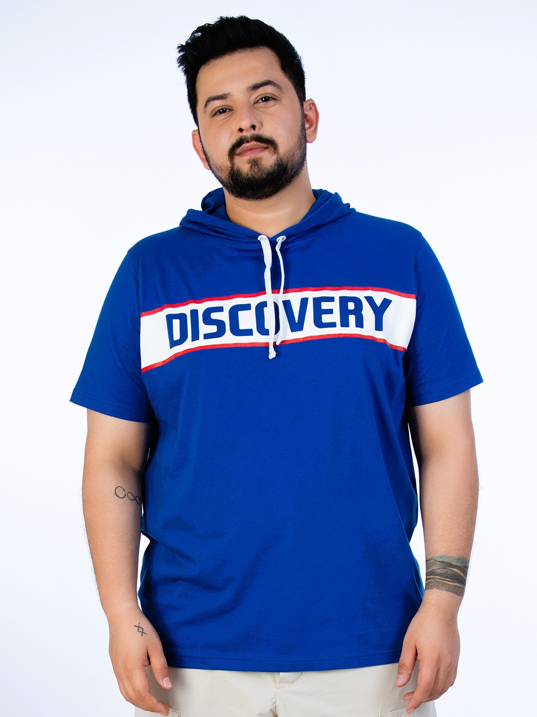 

UNSIZED Typography Printed Hooded Cotton T-shirt, Blue
