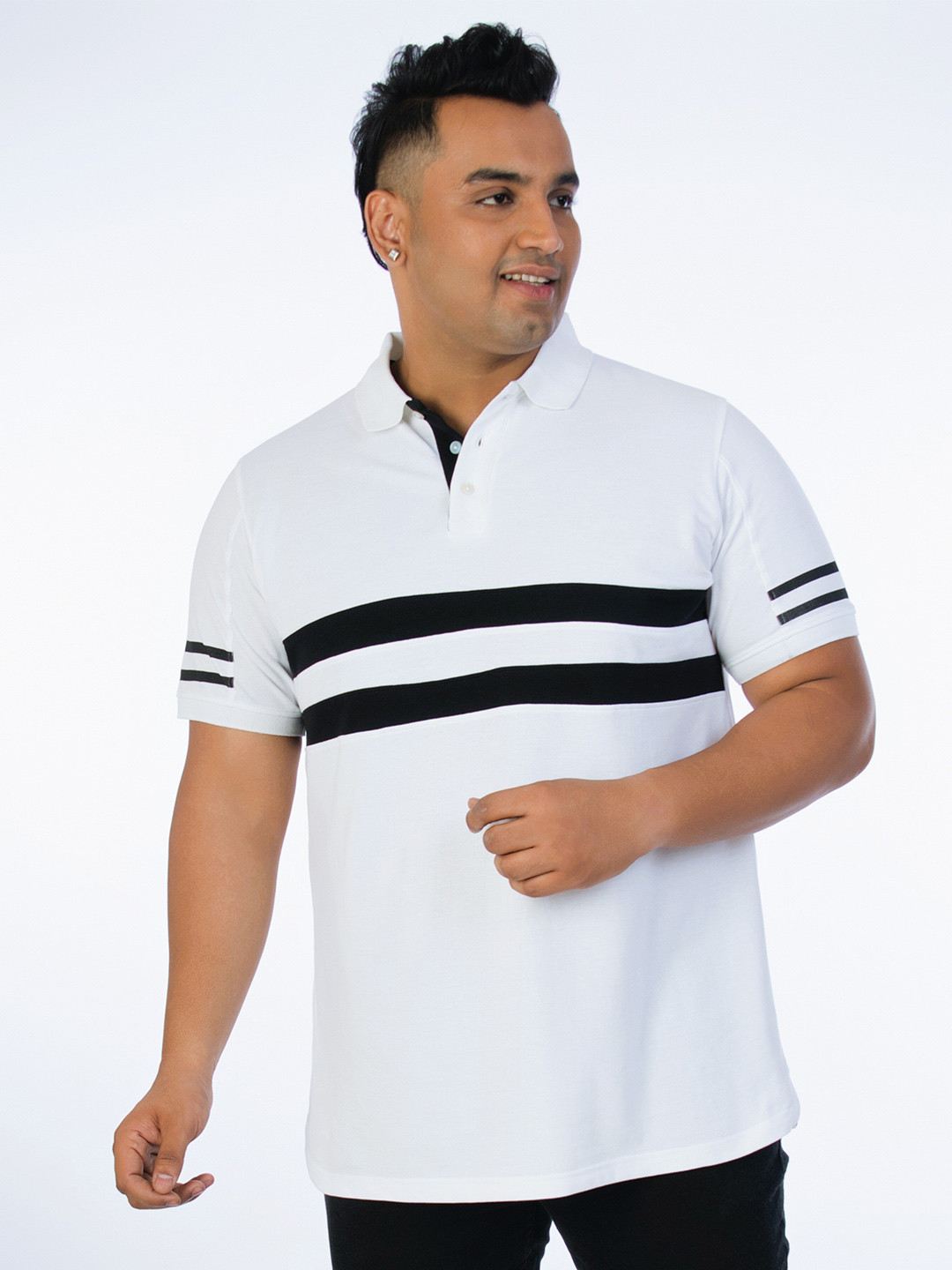 

UNSIZED Striped Polo Collar Cotton T-shirt, White