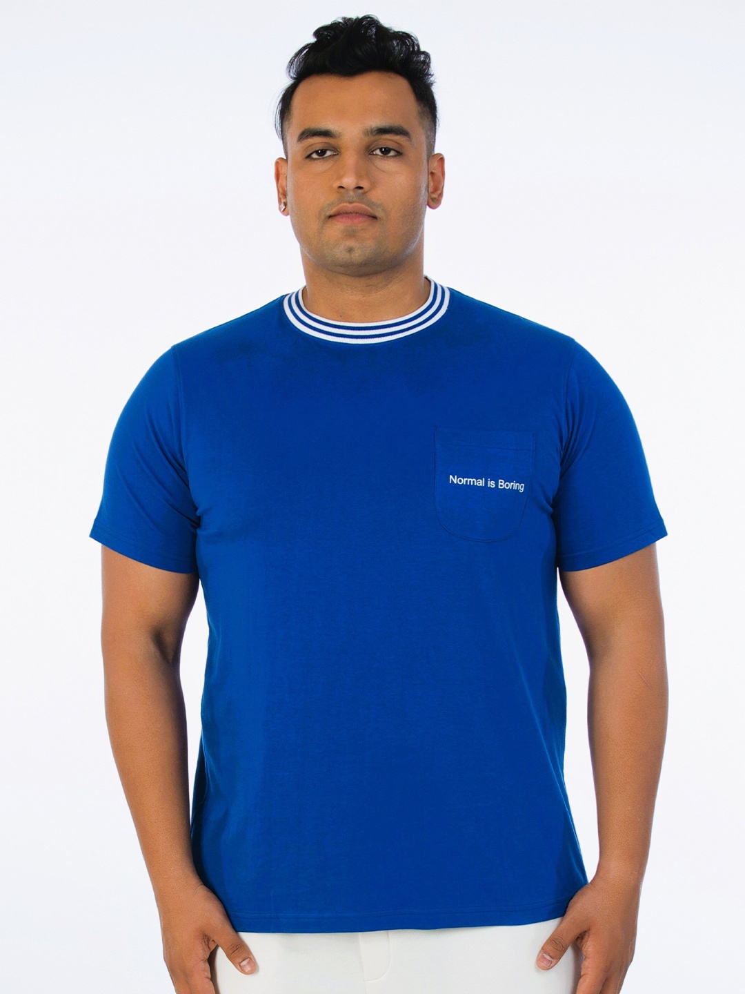 

UNSIZED Round Neck Pocket Cotton T-shirt, Blue