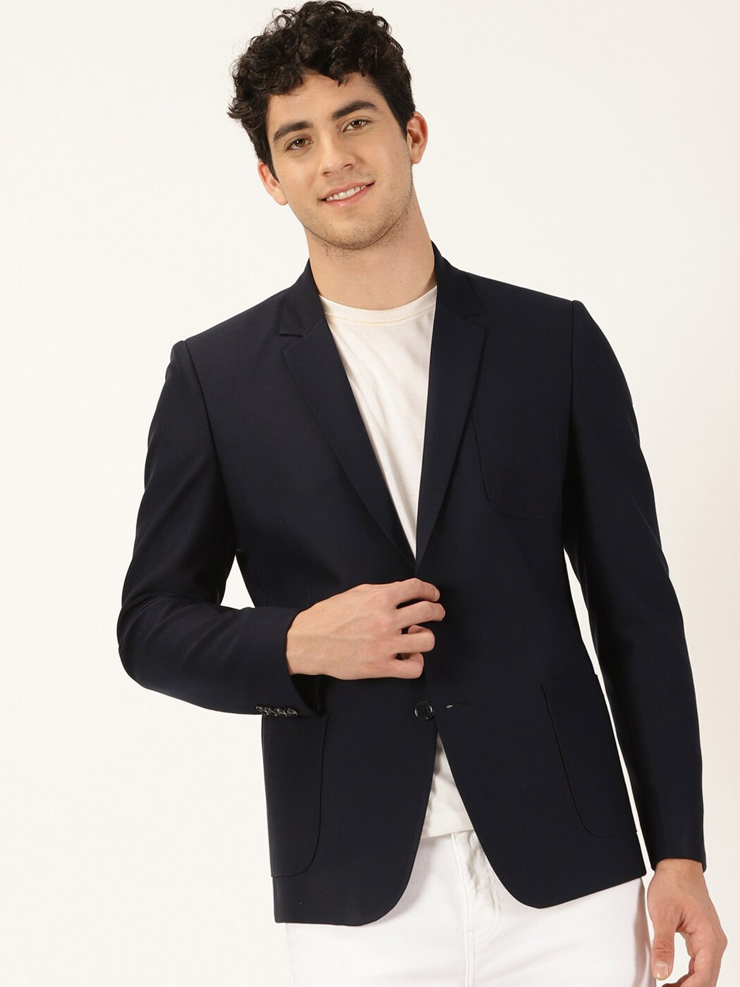 

Mast & Harbour Notched Lapel Long Sleeves Slim Fit Single Breasted Blazers, Navy blue