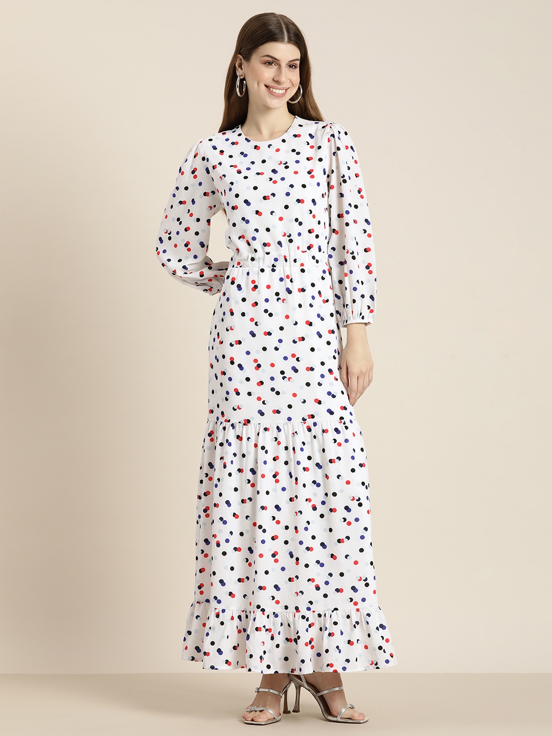 

HERE&NOW Abstract Printed Puff Sleeve Maxi Dress, White