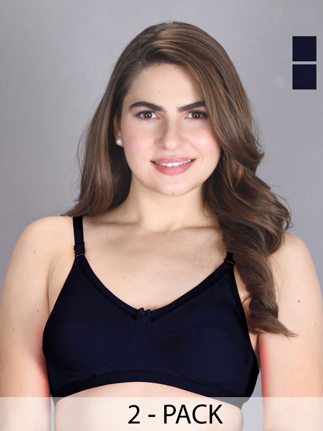 

LUX VENUS Pack Of 2 Full Coverage Cotton Everyday Bras With All Day Comfort, Navy blue