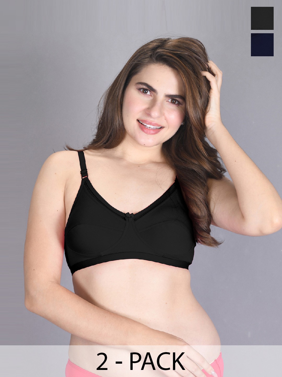 

LUX VENUS Pack of 2 Everyday Cotton Bra Full Coverage Non Padded Super Support Bra, Navy blue