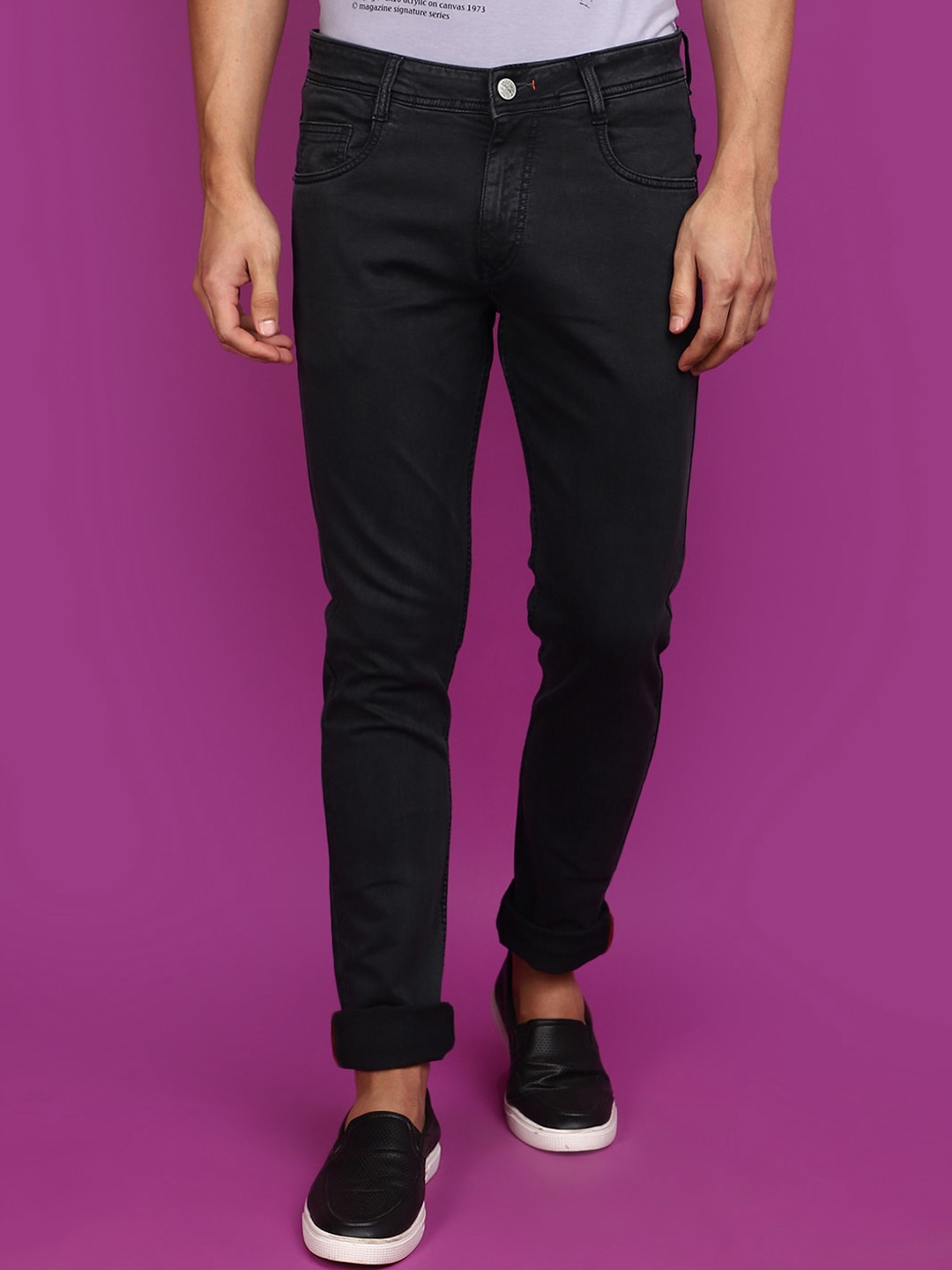 

V-Mart Men Slim Fit Clean Look Mid Rise Cotton Jeans, Grey