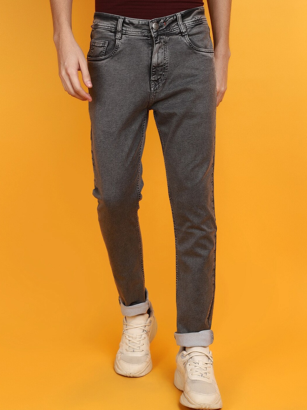 

V-Mart Men Slim Fit Heavy Fade Cotton Jeans, Grey