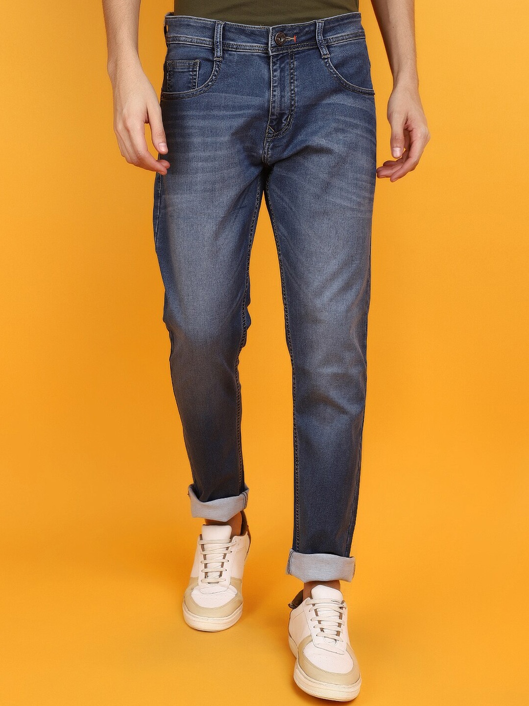 

V-Mart Men Slim Fit Clean Look Heavy Fade Knitted Cotton Jeans, Blue