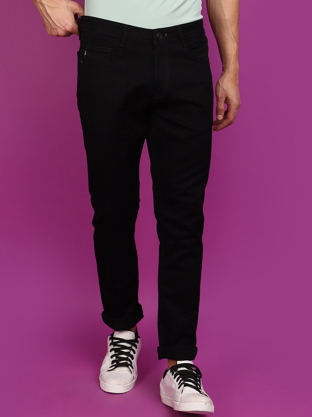 

V-Mart Men Slim Fit Mid-Rise Clean Look Cotton Jeans, Black