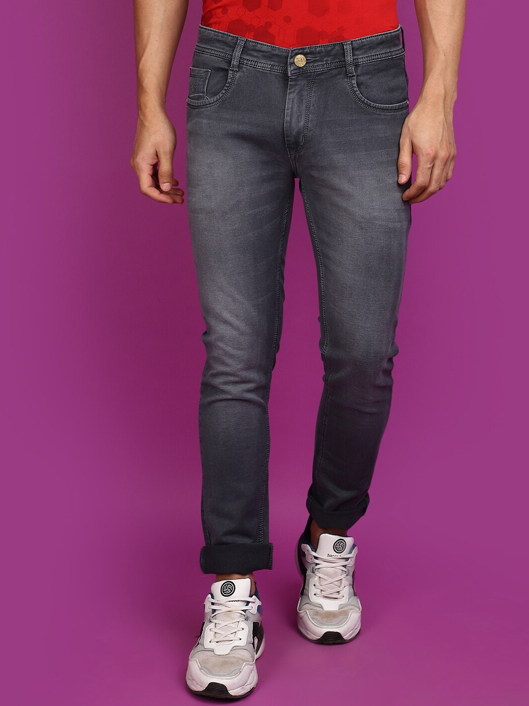 

V-Mart Men Slim Fit Clean Look Heavy Fade Cotton Jeans, Grey