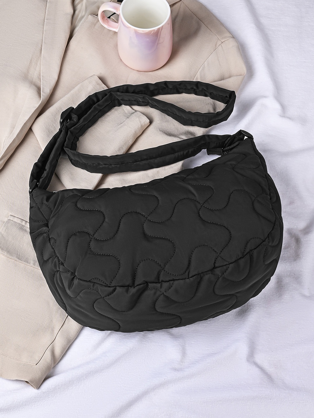 

Accessorize London Large Quilted Sling Bag, Black