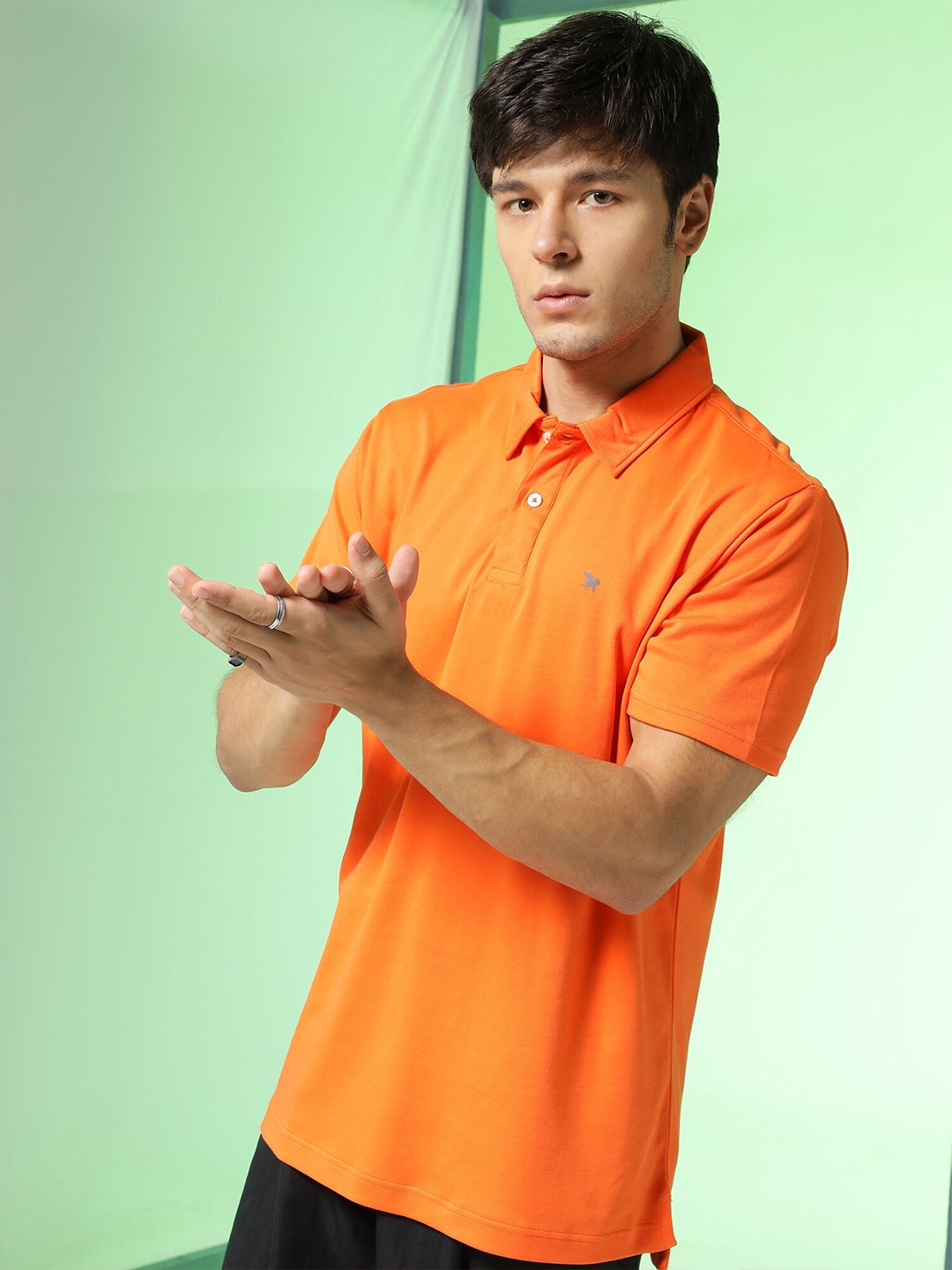 

Markle Moro Polo Collar Short Sleeves Applique Cotton Slim Fit T-shirt, Orange