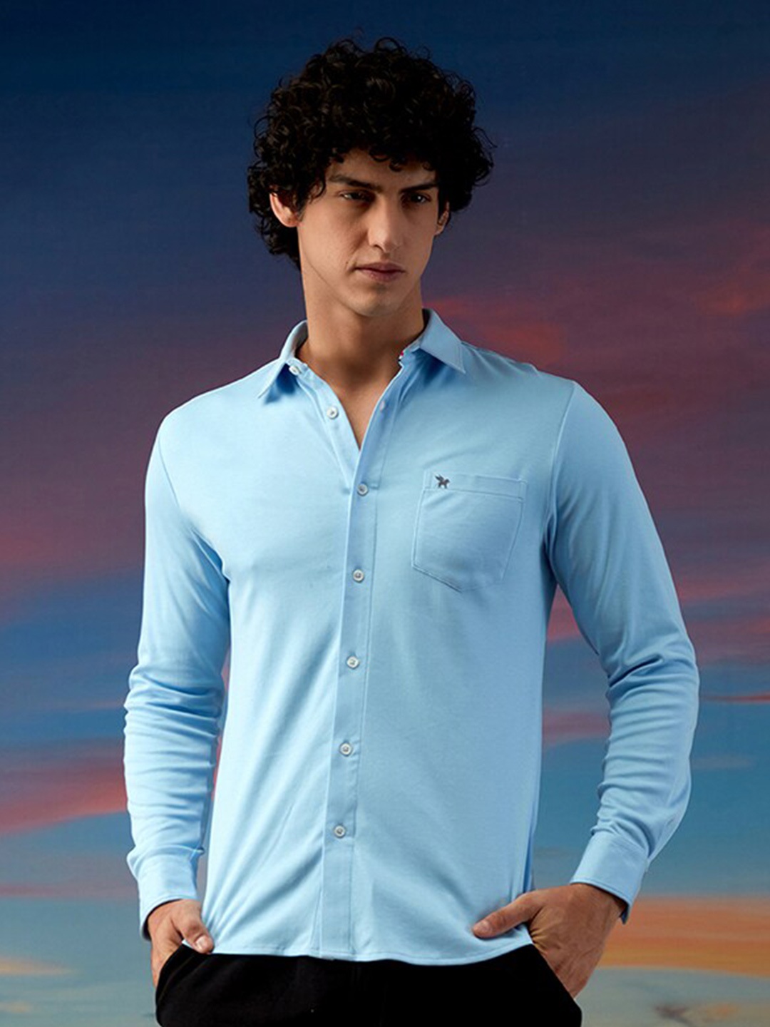 

Markle Moro Slim Fit Spread Collar Long Sleeves Cotton Casual Shirt, Blue