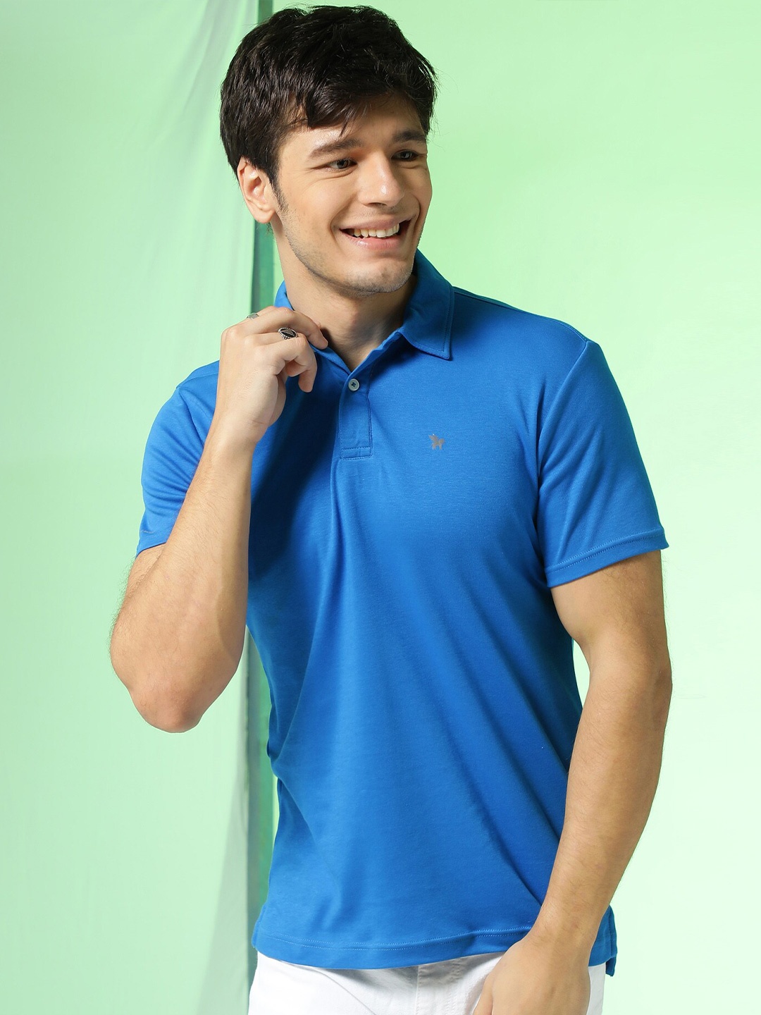 

Markle Moro Polo Collar Short Sleeves Applique Cotton Slim Fit T-shirt, Blue