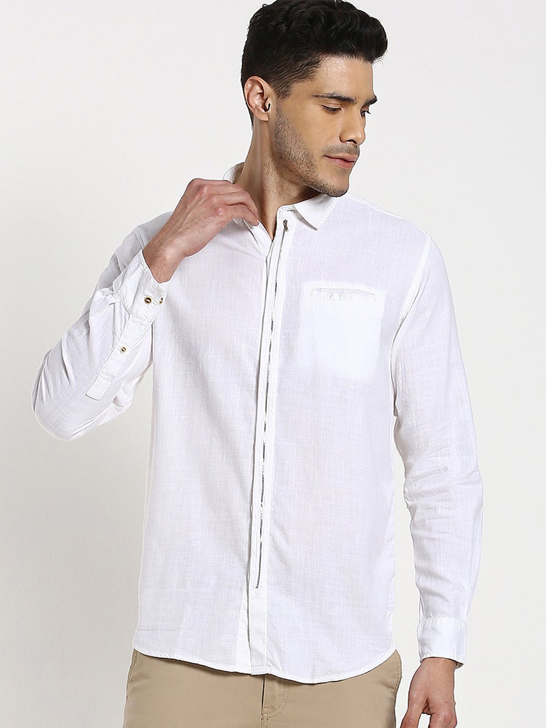 

Red Flame Long Sleeves Casual Cotton Shirt, White