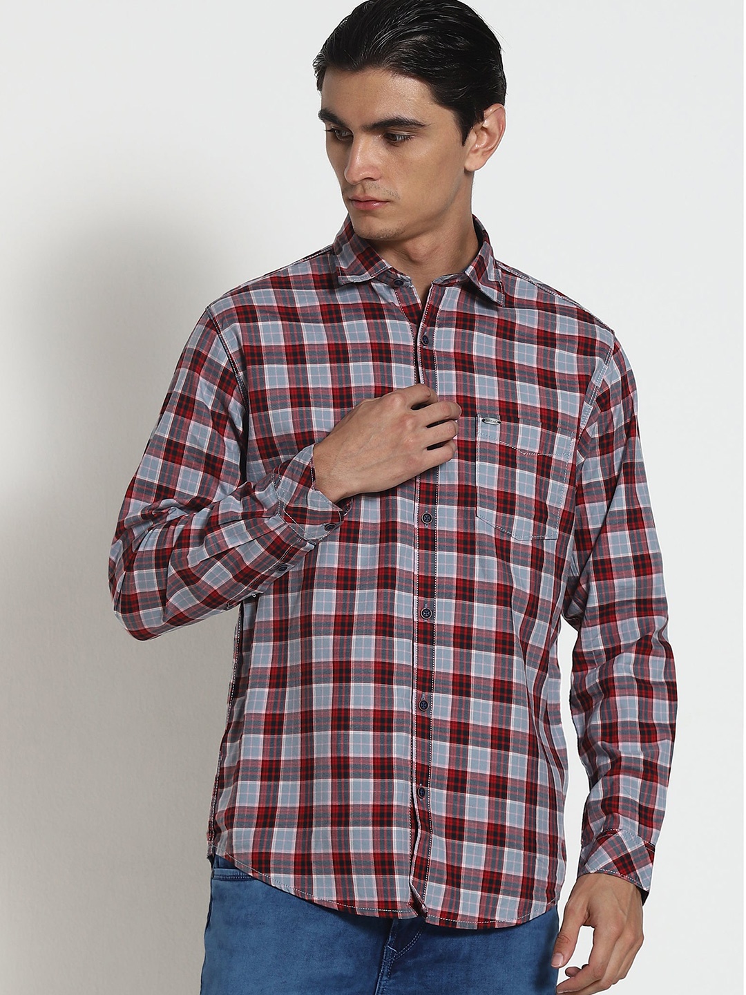 

Red Flame Tartan Checks Cotton Casual Shirt