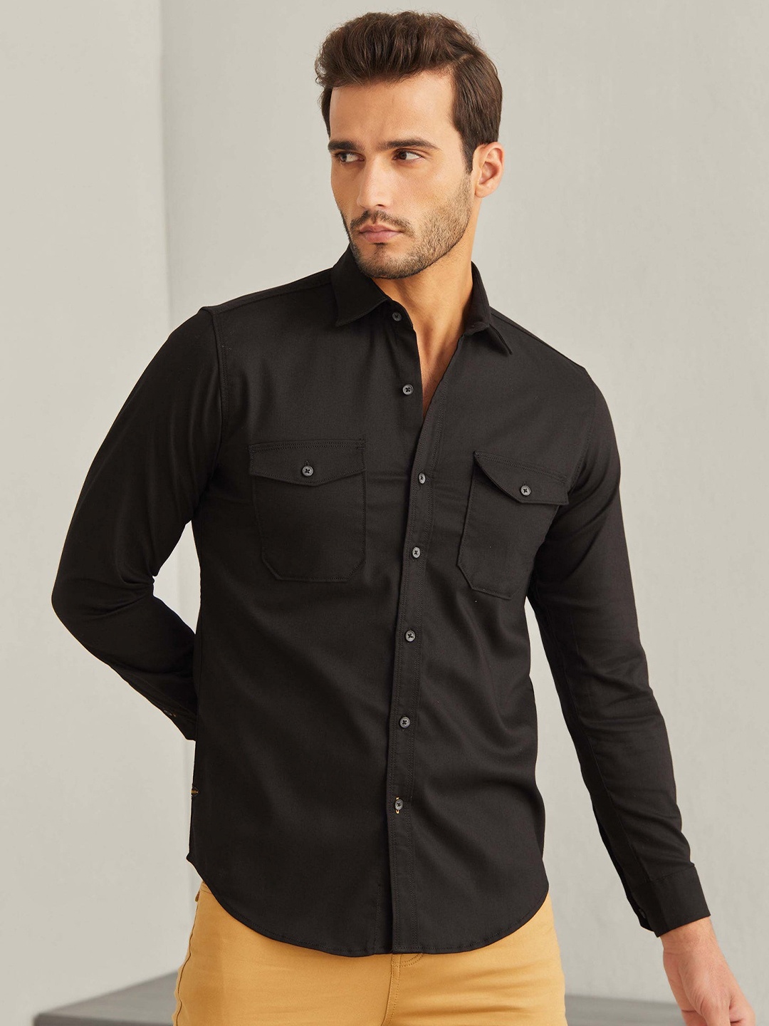 

Red Flame Men Opaque Casual Shirt, Black
