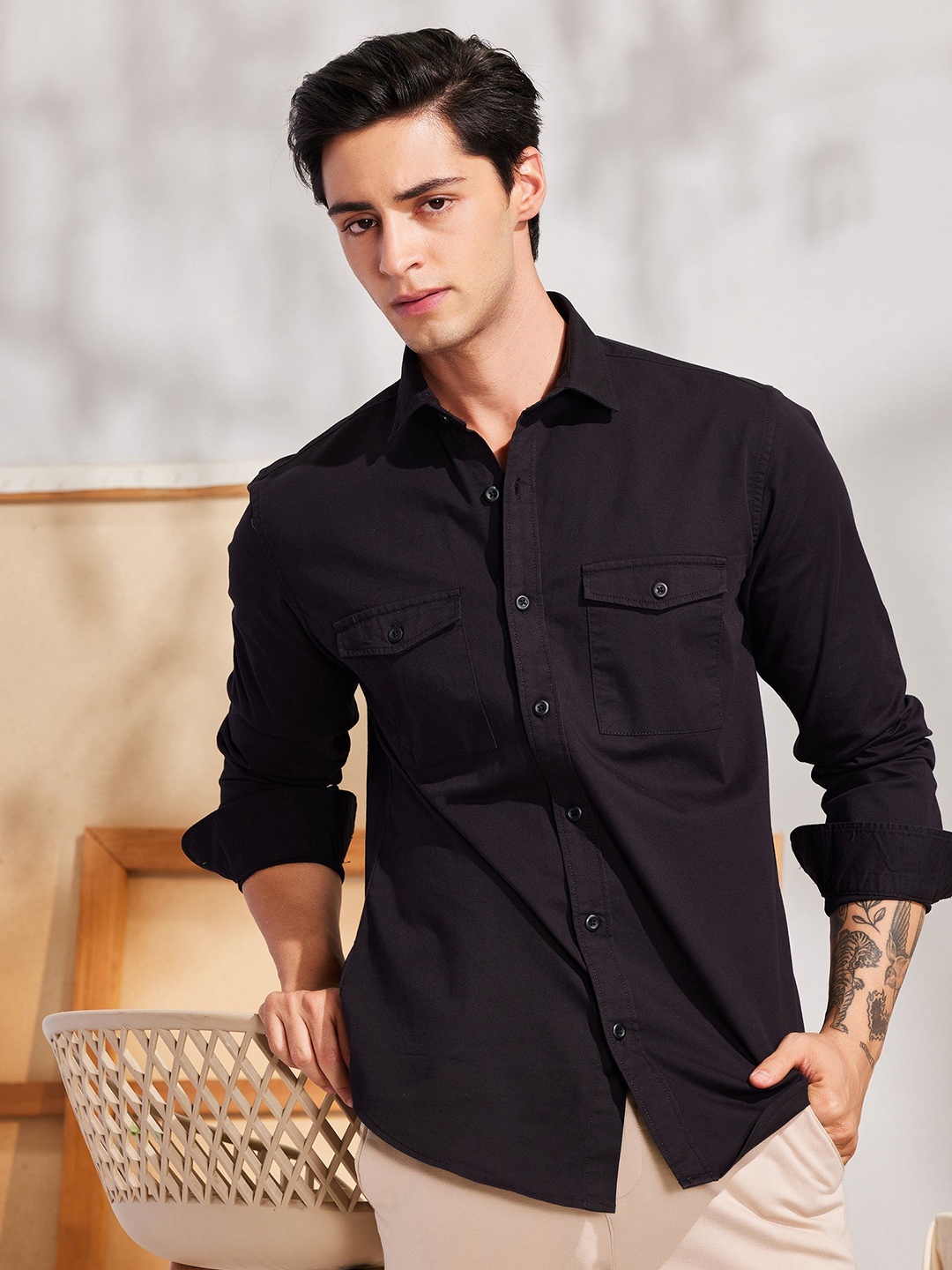 

Red Flame Men Opaque Casual Shirt, Black