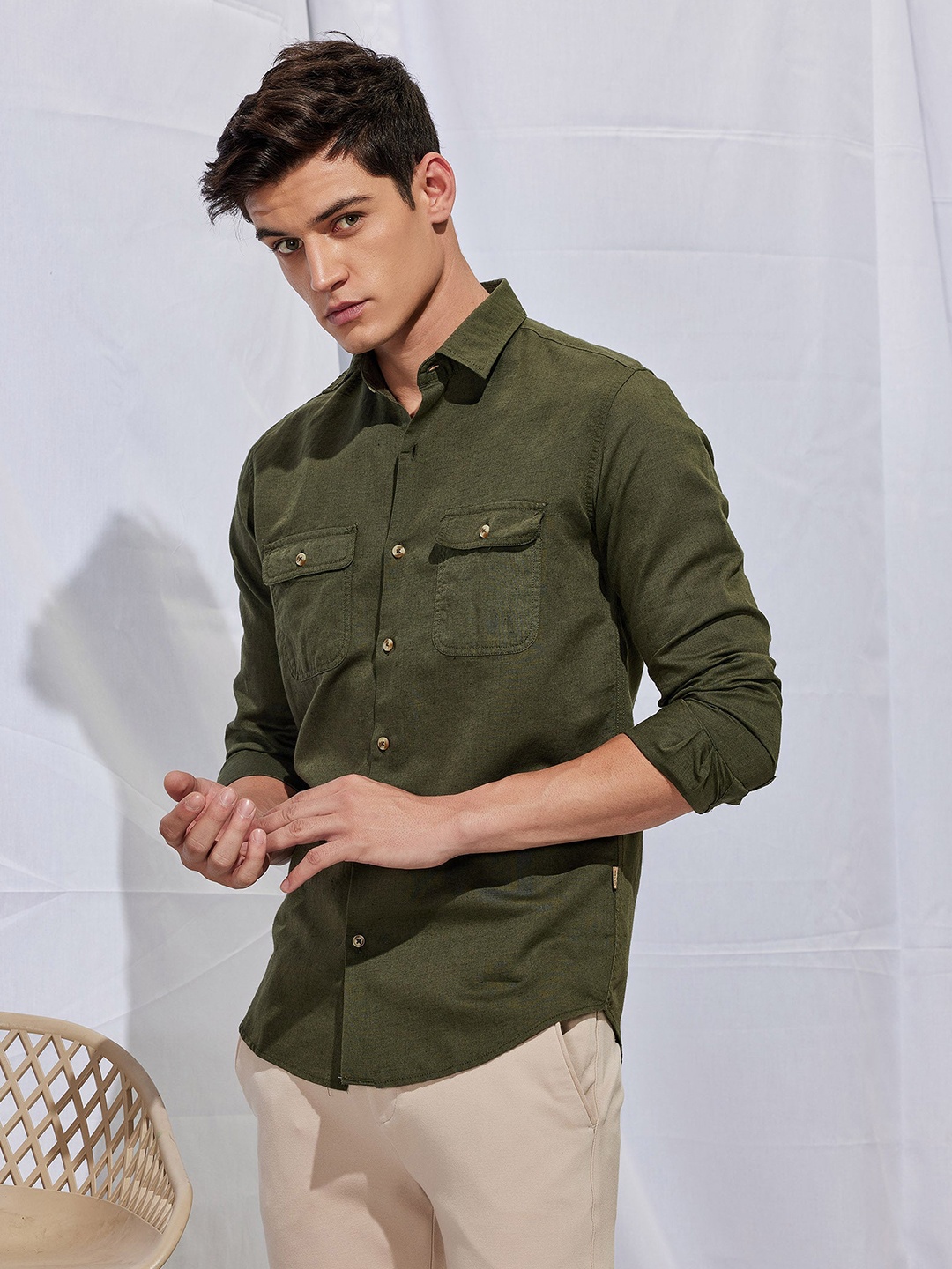 

Red Flame Men Opaque Casual Shirt, Olive