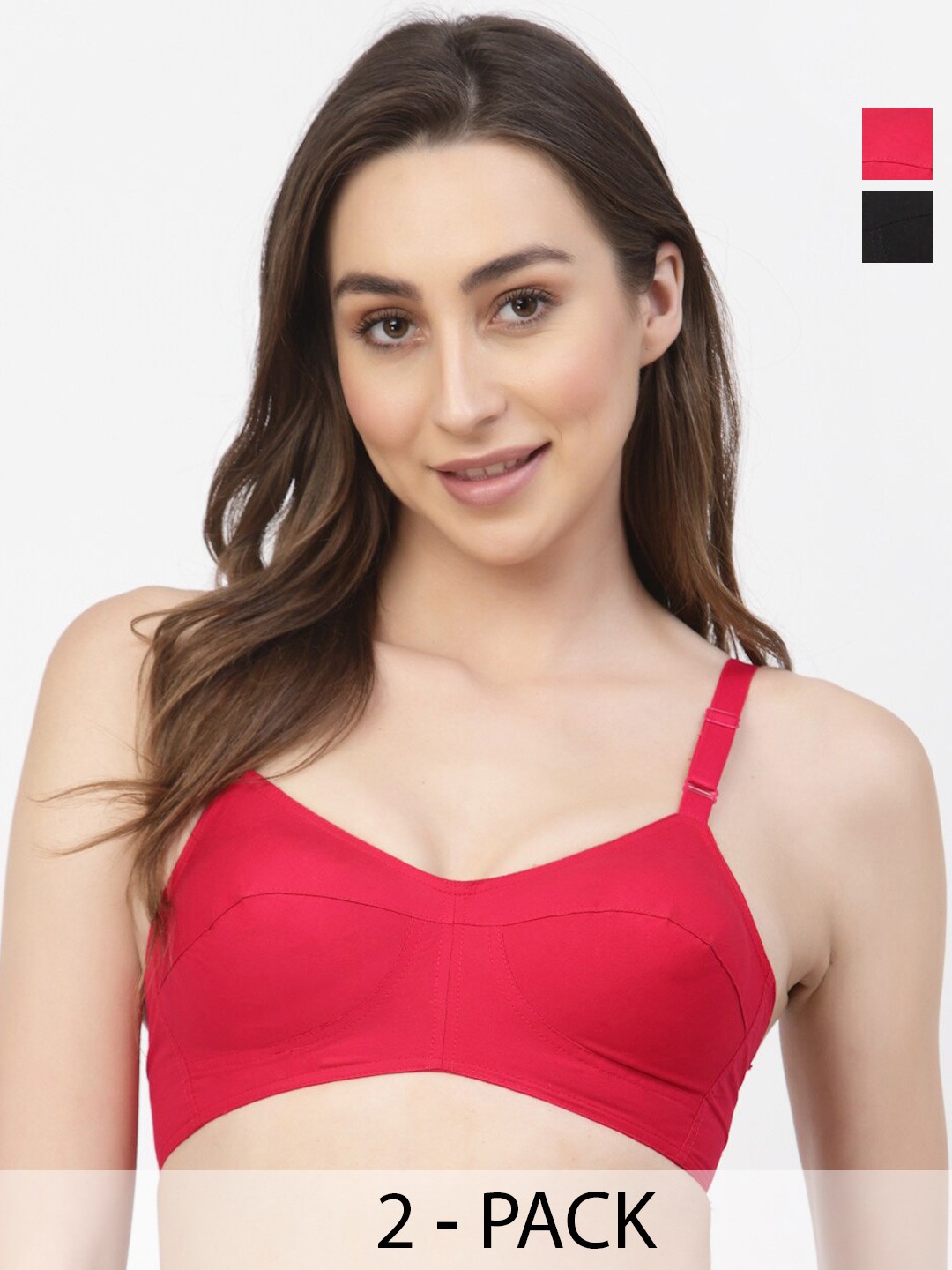 

Floret Pack Of 2 Full Coverage Cotton Everyday Bras With All Day Comfort, Black