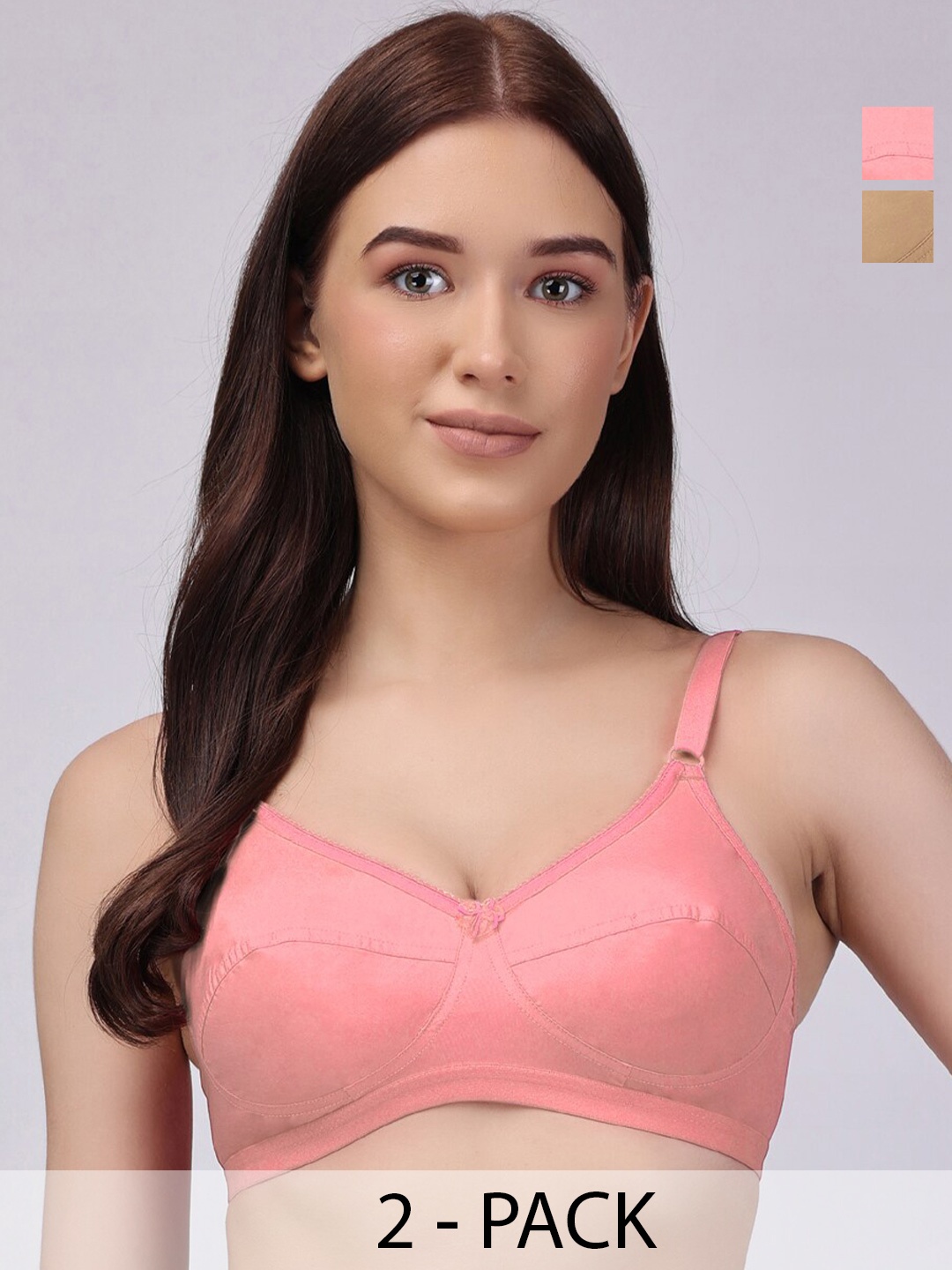 

Floret Pack Of 2 Full Coverage Non Padded Cotton Everyday Bra With All Day Comfort, Nude