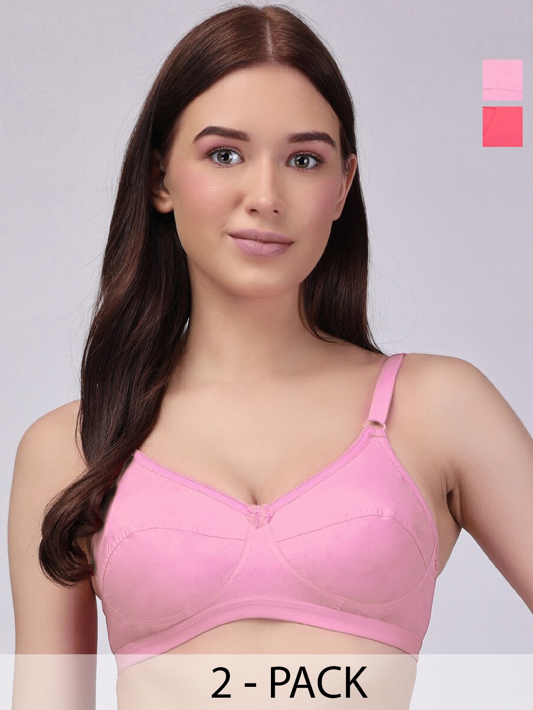 

Floret Pack Of 2 Full Coverage Cotton Everyday Bra With All Day Comfort, Pink