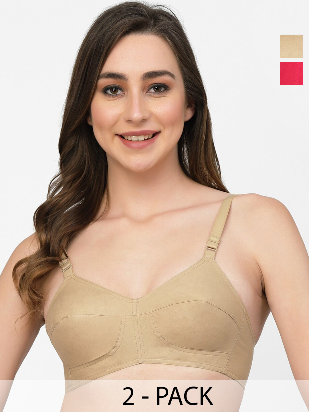 

Floret Pack Of 2 Full Coverage Cotton Everyday Bra With All Day Comfort, Red