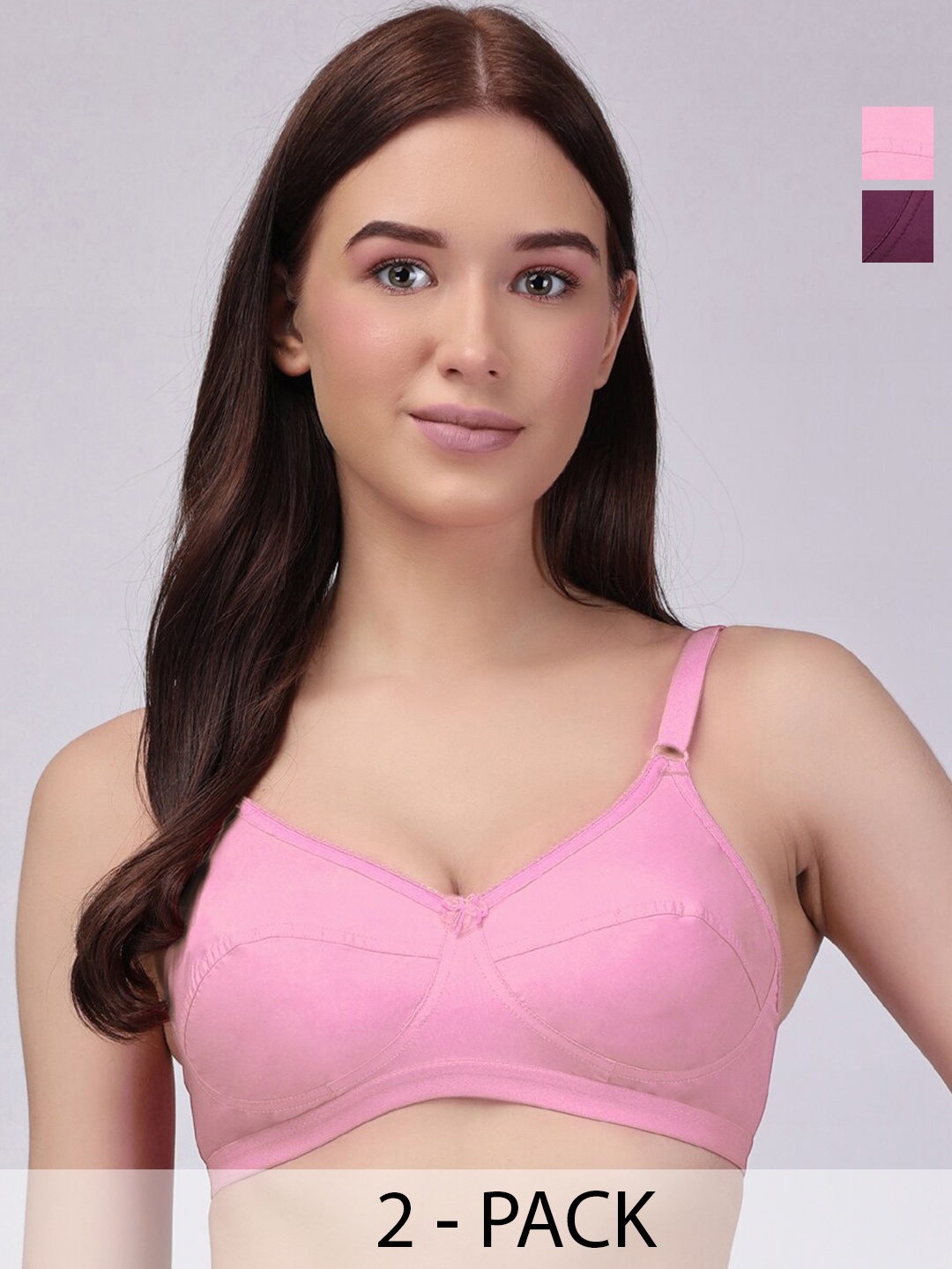 

Floret Pack Of 2 Full Coverage Non Padded Cotton Everyday Bra With All Day Comfort, Burgundy