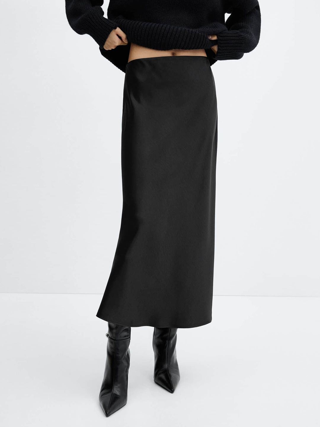 

MANGO Straight Midi Skirt, Black