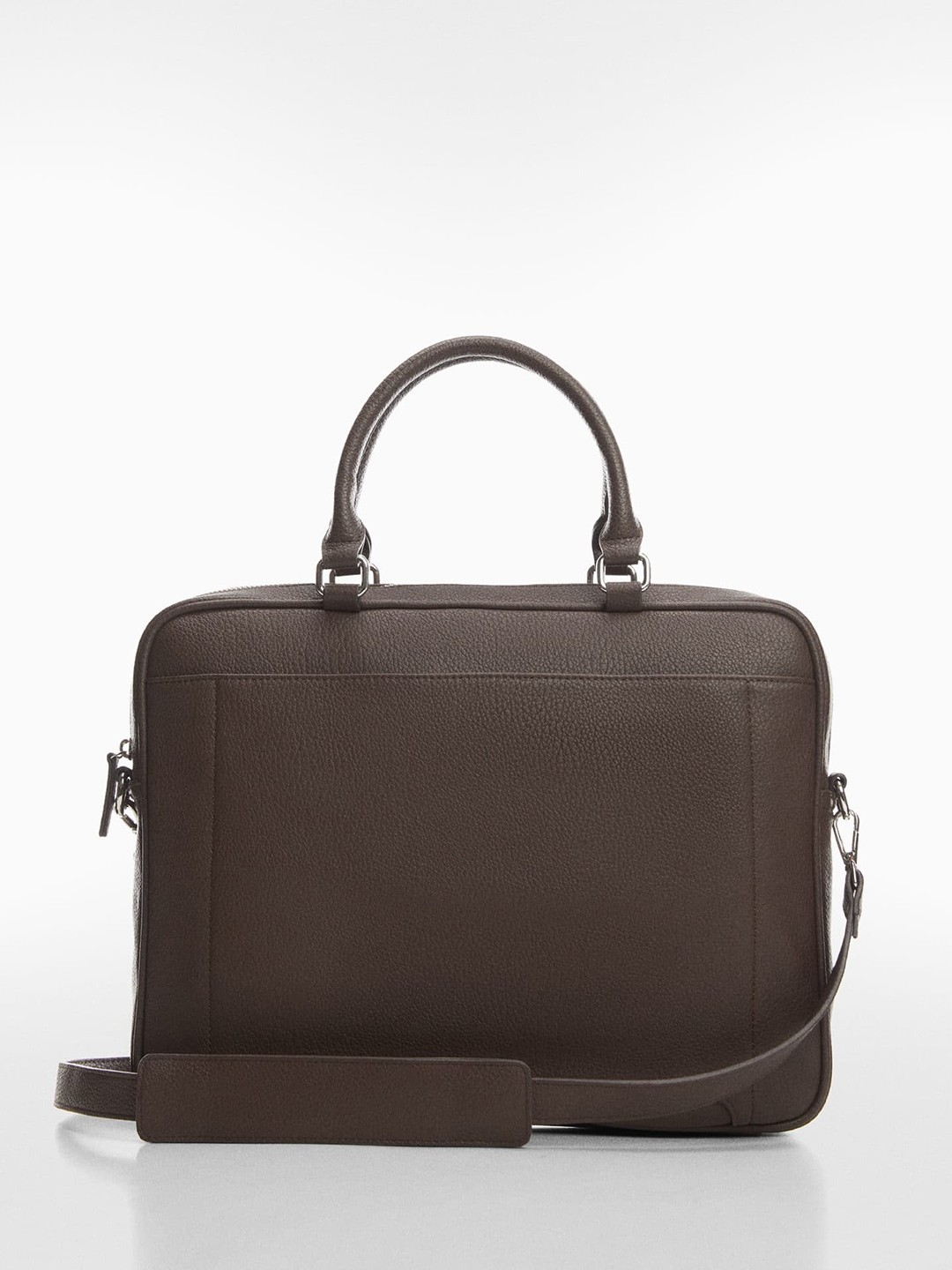 

MANGO MAN Textured Structured Laptop Bag with 16" Padded Laptop Compartment, Coffee brown