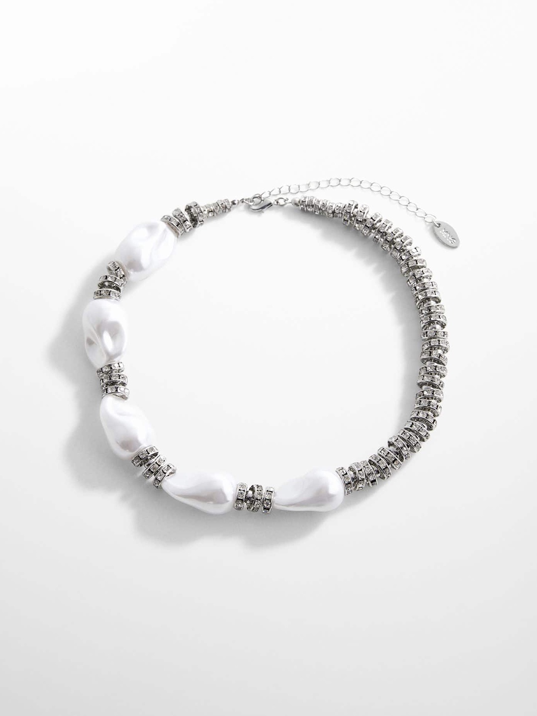 

MANGO Artificial Stones & Beads Studded Minimal Necklace, Silver